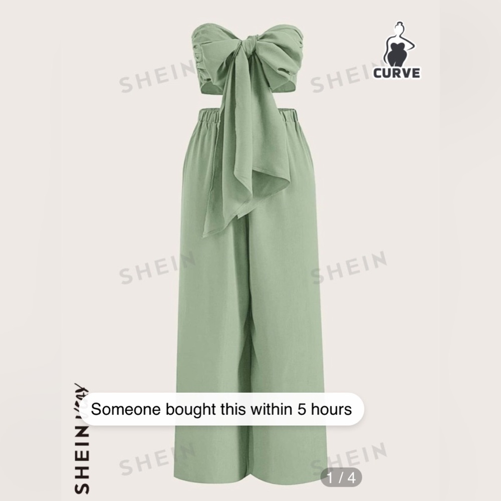 Sage green. two piece set bow tie top and flare pants
